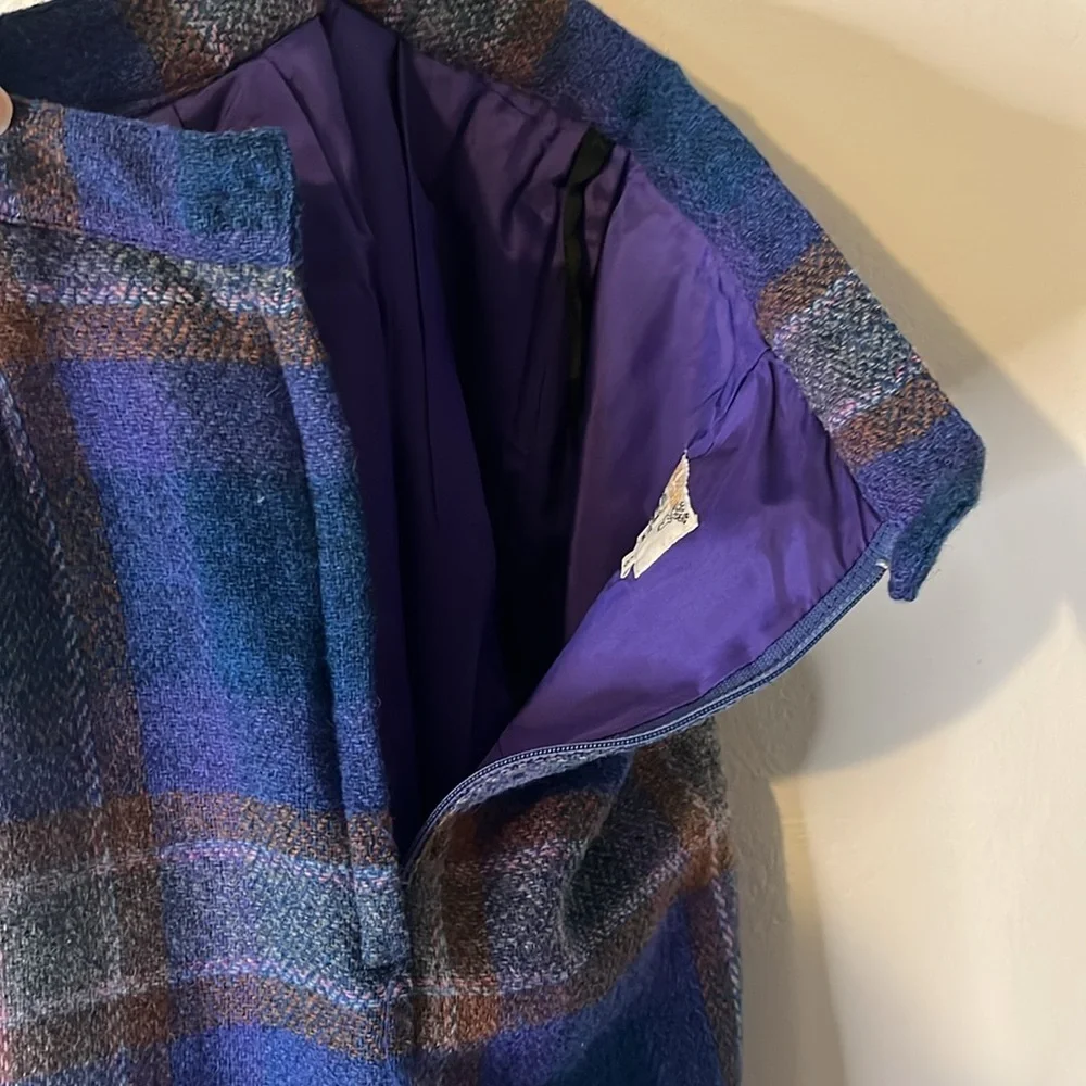 Vintage 60s 70s Braemar 100% Wool Pleated Multicolor Plaid Lined Midi Skirt Sz 8 - Picture 4 of 10